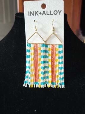 Ink + Alloy Beaded Gold Hangar Linear Earrings